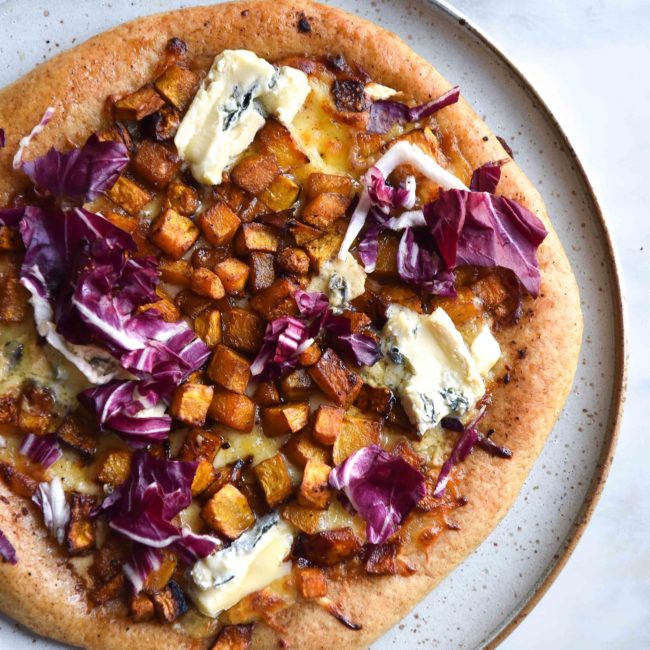 Gluten free caramelised pumpkin pizza