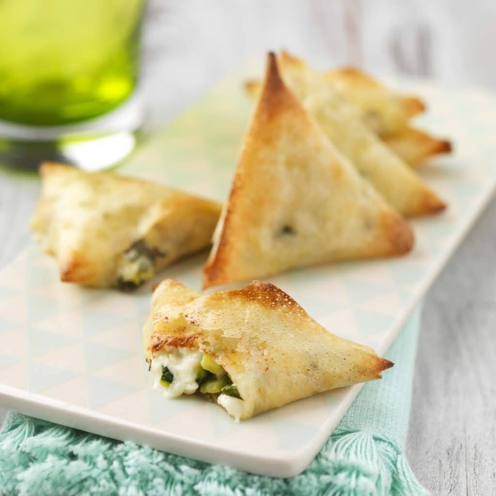 Zucchini basil Samosas with Fromager d’Affinois Florette